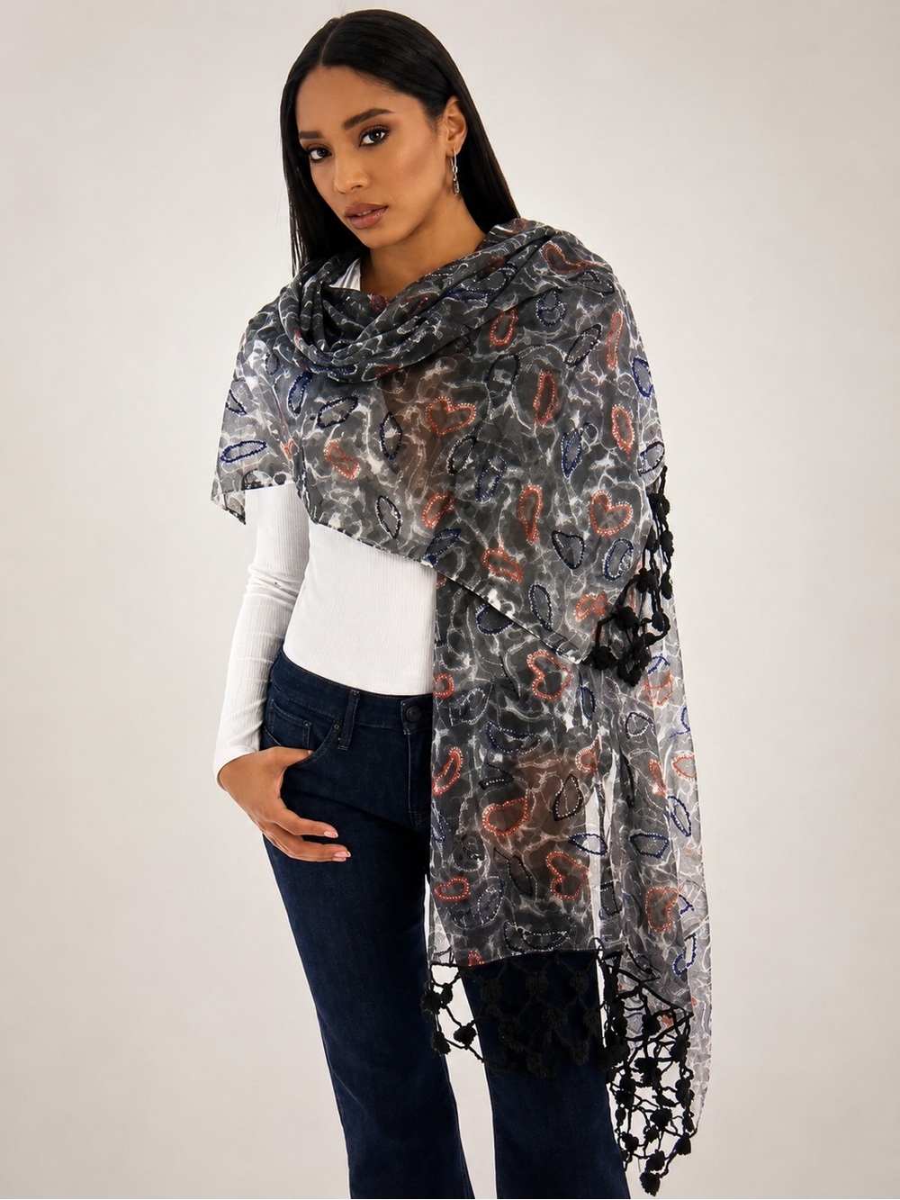 Mixed Print Knitted Fringe Scarf by Saachi